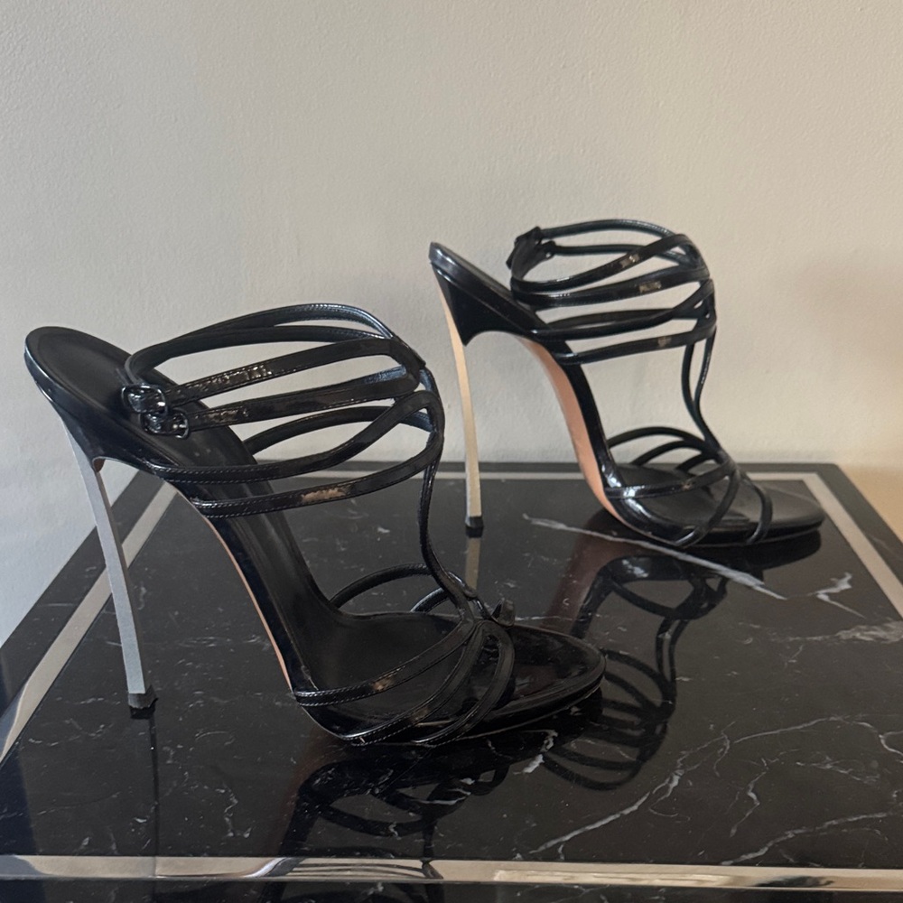 Casadei Blade Black Strappy Heels 9 - Picture 3 of 5